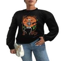 HAITE Woite Crew vrat od tiskane majice od labavog ramena Halloween Tops Loungewears Pisma Ispiši pulover