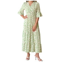BOHO MAXI haljina za žene Ljeto modni kratki rukav okrugli vrat sljepljeni rukav cvjetna haljina za rušenje Proljeće ljetne haljine za žene zelenilo
