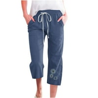 Jsaierl Plus Size pamuk posteljina kaprisu hlače za žene ljeto elastično struk pant labavi fit floto