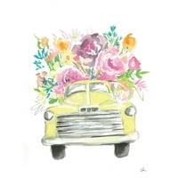 Mingo, Jessica Crni moderni uokvireni muzej umjetnički print pod nazivom - Žuti kamion s cvijećem