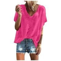 Ženska ljetna plus veličina labava modna majica V-izrez kratki rukav čvrsti labavi bluze Tuntic 3xl