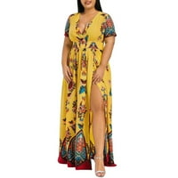 XYSAQA Ljetne haljine za žene plus veličine, ženska plus veličine boho cvjetna haljina V izrez kratki