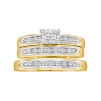 Čvrsta 14k žuto zlato Njegova i njena princeza rez dijamantski klaster Usklađivanje par tri prstena za brisanje prstena za vjenčanje za venčane trake. -