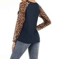 Ženski leopard Print dugih rukava Majice Modna posada Crt COLL COLOR Bluuses Comfy Loose Fit izlasci