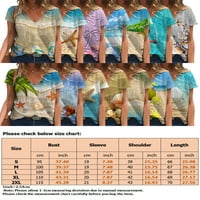 REJLUN majica za žene V izrez Ljetni vrhovi plaža Print T-Majica Dame prozračne tučke bluze za odmor