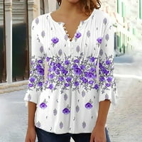 Ženski ljetni V-izrez rukav Ispiši ležerne majice bluza za žene za žene moda