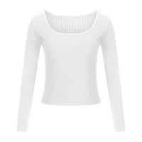 Štedne ženske modne majice Tanak schoop pulover za majicu za žene za žene srednje duljine čvrste vrhove rukava s rukavima ugodna ležerna dukserica bijela l