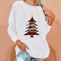 Scyoekwg ženski dugi rukav božićni duks jesen modni okrugli vrat Božićno stablo Print Raglan rukav bluza