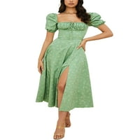 Niveer dame maxi haljine kratki rukav dugačak haljina kvadratna vrata ljetna plaža sandress seksi cvjetni ispis zeleni tiskani l