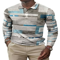 WRCNOTE MENI T majice Geometrijski print Polo majica reverl vrat TEE Office Color Block bluza s dugim