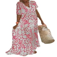 Luxplum ženske duge maxi haljine kratki rukav ljetni plažni sunčevi cvjetni ispis ljuljačke haljine