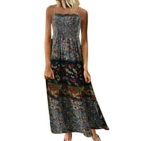 Poslovne haljine za žene Ispis žena Vintage trake bez rukava O-izrez Maxi haljina cvjetne boemske ženske