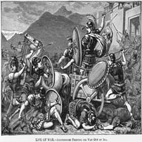 Drevna Grčka: borba. Natenci u borbi sa Spartancima: graviranje drveta, 19. stoljeće. Poster Print by