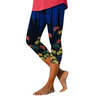 Iopqo gamaše za žene Capris za žene dame casual komfor ispisan rastezanje visokog struka elastične obrezive hlače odmaralište u stilu plaža hlače za žene plavo xl