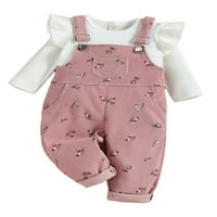 Elfinbe Baby Girl Knit tkanina dugih rukava TOP CORDUROY STRANE TISKANI POSTAVITE OPREME, 2-4T