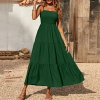 Ženska haljina plus veličina ženske boemske špagete kaiševe nagnute dugih plaža sunčane haljine bez rukava maxi maxi haljina zelena 6