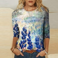 Ženska modna tiskana majica rukava Okrugli vrat labavi povremeni plus veličina bluza vrhova pulover