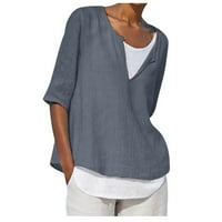Tdoqot Ženske majice za slobodno vrijeme - meka pamučna posteljina pune boje plus veličina Bluze kratkih rukava Bluze Ljetni vrhovi sive veličine m