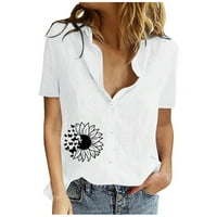 Ljetni vrhovi za žene Trendi modni uzročni gumb za ispis bluza kratkih rukava majica ljetnih vrhova