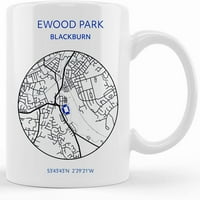 Blackburn Rovers MUG Ewood Park Mapa, keramička novost šalica za kavu, čaj za čaj, poklon poklon za