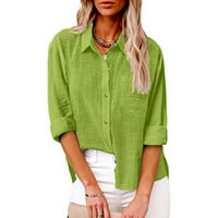 Vivianyo HD Wemens Dugi rukav Izgled Žene košulje od punog boja dolje majice V izrez Labavi bluza Longt rukav Ležerni radovi Tunt sa džepnim bljeskalicama Green