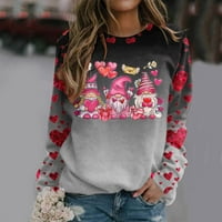 Ženska casual okruglica s dugim rukavima pulover za valentinovo tiskana majica Top Grey XL