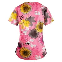 Bluze na kratkim rukavima cvjetni vrhovi V-izrez ljeto za žene crvene s