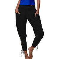 Puawkoer žene joga sportske odjeće čipke up zavoj čvrste casual elastične strugove hlače gamaše ženske