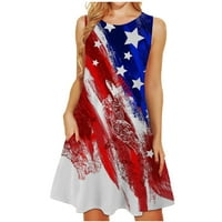 OAVQHLG3B Ženske haljine sunčane haljine Žene Ljeto Ležerne prilike, 4. jula Outfits American Flag Summer