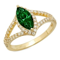 1.2ct Marquise Cut zeleni simulirani smaragd 14K žuti zlatni godišnjica Angažovanje halo prstena veličine