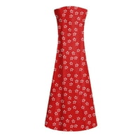 Haljine za žene Ljetna casual haljina cvjetna V-izrez bez rukava bez rukava srednje duljine labave haljine crveni xl