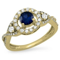 DazzlingRock kolekcija 10k okrugli plavi safir i bijeli dijamantni kamen swirl halo mladenki zaručni