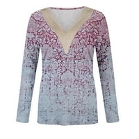 Lagani džemper za žene za žene za patchwork V-izrez dugih rukava u trendu ispisanim pletenim vrhovima