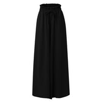Ženske ljetne casual široke noge joge hlače labavi šifon elastični struk džepovi Culottes crni l