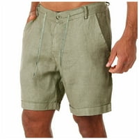 IOPQO muške kratke hlače modne muškarče pamučne posteljine casual pantalone gumbi trake džepova struka
