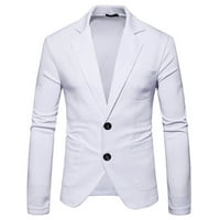 JMntiy muški kaput zazor tanak-fit solidni ovratnik za malog odijela Corduroy jakna, bijela, s
