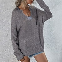 Vivianyo HD džemperi za žene Clearence Plus Veličina Žene Modni Ležerne prilike Pulover s dugim rukavima V-izrez Klintni džemper vrhovi Povrat sive