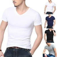 Muškarci Ljetni obični V izrez Ležerne majica s kratkim rukavima Skinny Muscle Tee Tops Blue XL