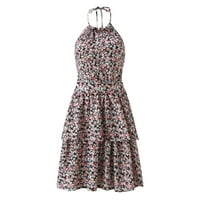 Ljetne haljine za žene bez rukava za ispis cvjetnog uzorka Okrugli vrat Halter Midi Fit and Flare Y2K
