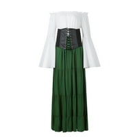 Tking Fashion ženske gotičke maxi haljine Flare s dugim rukavima s ramena Tined Party Halloween haljina zelena 2xl