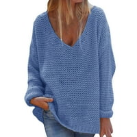 FIMKAUL ženski džemperi Pulover Zimskog pada Plus veličina dugih rukava Ležerne prilike Modni V izrez Losiran džemper