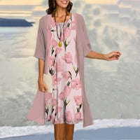 Ljetne haljine Trendy Duljina koljena, Leasev linijski cvjetni scorp vrat ružičasti XL
