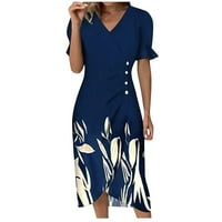 Ženske haljine kratki rukav Dužina koljena Ležerne prilike Cvjetni V-izrez ljetna haljina plava m