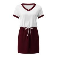 Ljetne haljine za ženske plaže kratki rukav V-izrez Colorblock mini remen TEEN GIRLS CALESTE LASE DRESS