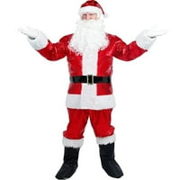 Božićni santa kostim set Santa Claus dugih rukava Hlače BEARD kaiševi HAT Xmas Cosplay rekviziti