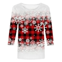 Božićne majice za ženske ruhove snježne pahulje za okrugle vrata Ispiši ležerne majice bluza za žene