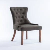 Klasično dugme Tufted siva posteljina tapacirana stolica za ručavanje sa punim drvenim nogama