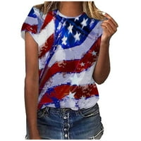 Ženska ljetna casual majica Dan neovisnosti tiskani okrugli vrat Tee kratki rukav USA USA zastava zvijezde