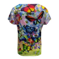 Žene Ljetne vrhove 4. srpnja leptir tiskane majice V-izrez kratki rukav Ispis Flowy Casual majice Plus