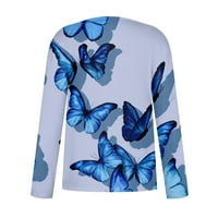 Ženski ležerni modni leptir print dugih rukava skew ogrlica od pulover top bluza